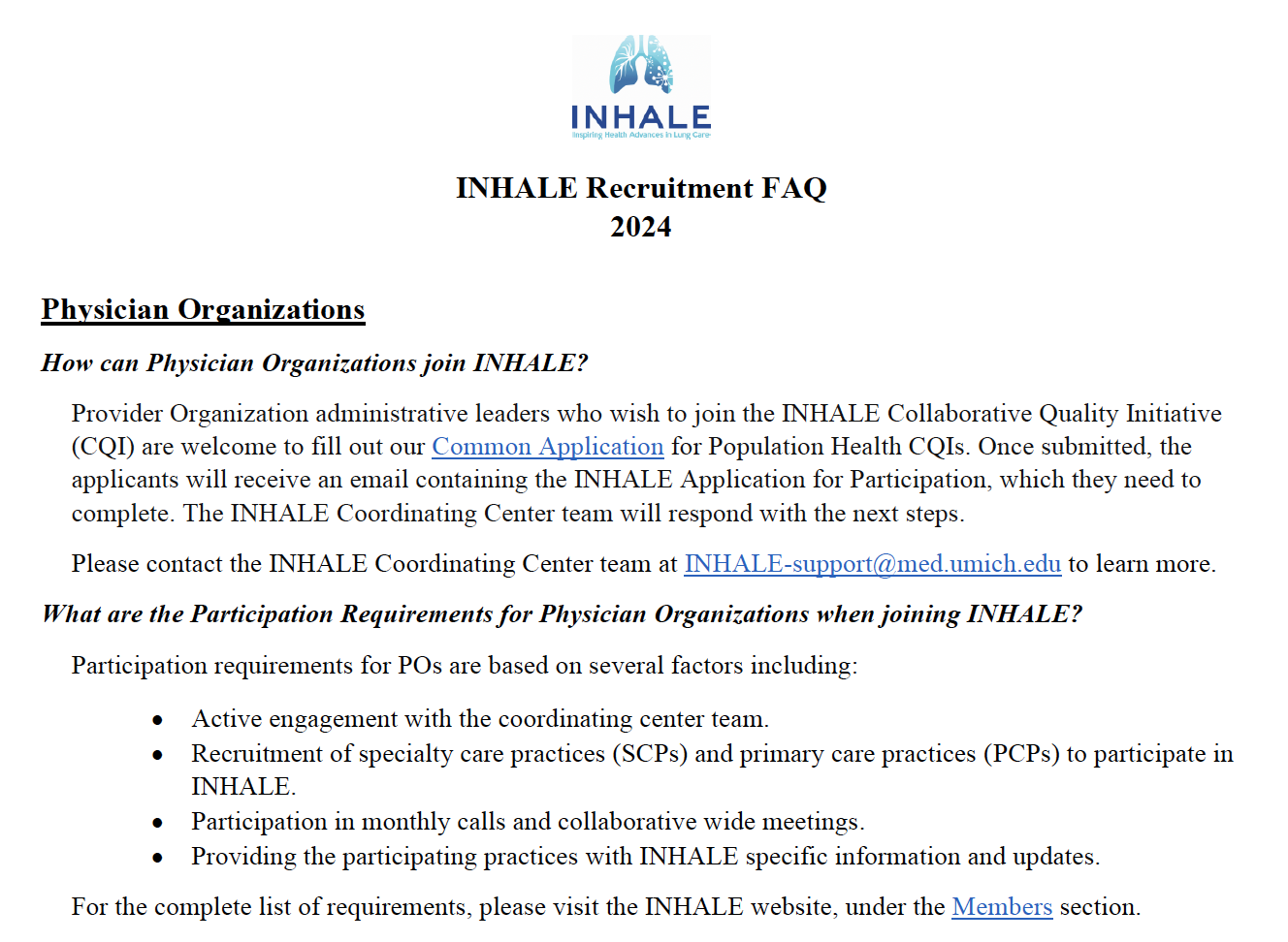 INHALE Recruitment FAQ - 2025